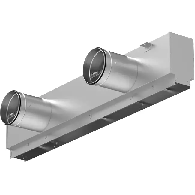 Lijnrooster aluminium met 1 instelbaar patroonblad – 2000 mm – RAL 9016 + geïsoleerd plenum met luchtdebietregelklep
