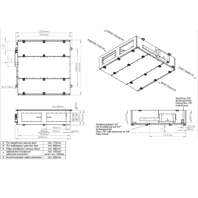 Maxivent WTW luchtbehandelingkasten met tegenstroomwisselaar 1300 m3/h horizontaal links - PHE 1300 F OOJL
