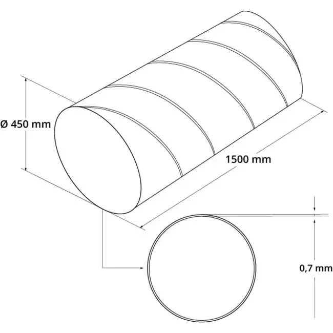 Spirobuis Ø 450mm lengte 1,5 meter - Gegalvaniseerd
