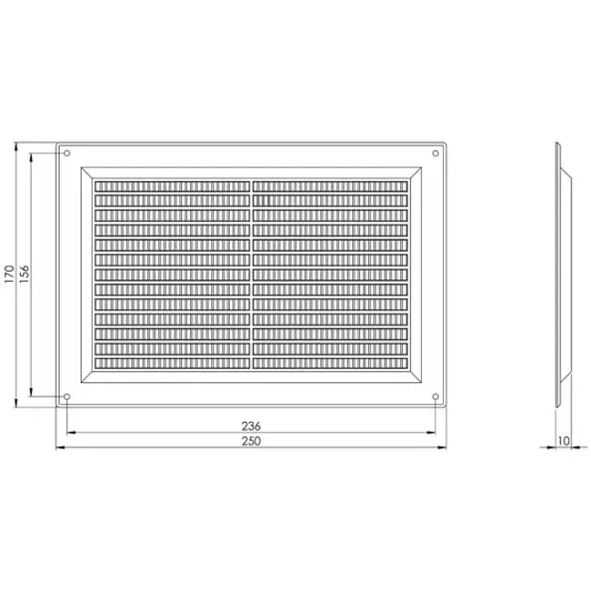 Ventilatierooster rechthoekig met grill 250x170 zwart - VR2517M