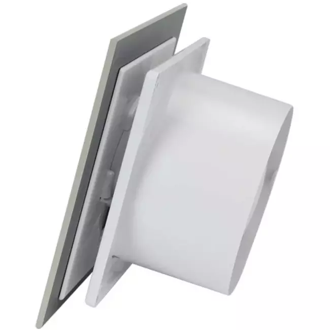 Badkamer ventilator Ø 125 mm met timer - glazen front satijn zilver