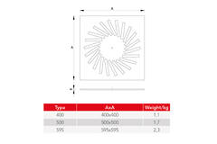 Wervelrooster staal met verstelbare deflectoren – 595x595 mm – RAL 9016