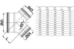 Broekstuk 45° Ø 125mm - 100mm voor spirobuis