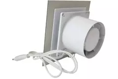 Badkamer ventilator Ø 100 mm met trekkoord en stekker - glazen front satijn zilver